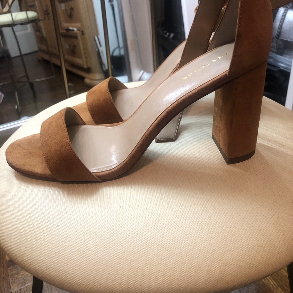 Ann Taylor Brown Suede Block Heel Sandals